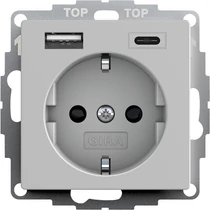Gira Dugalj dupla USB-s, Type A/Type C, 16A, 250 V, szürke matt, 2459015