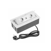 GTV pultba süllyeszthető konnektor, 2db 230V-os dugalj 1db USB-A és 1db USB-C aljzat, rejtett gombbal kinyitható, 1.5m kábellel, műanyag, fehér szín, AE-PBSUC2GS-10N