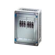 Hensel FP 4212 biztosító szekrény átlátszó ajtóval, 2xNH 00C, 125A, 3p. PE/N kapcsokkal, 4 db szekrényösszekötővel