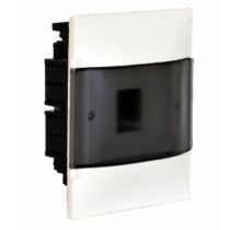 Legrand PractiboxS téglafalba süllyeszthető lakáselosztó (650°C), átlátszó füstszínű ajtóval, védőföld és nulla elosztókapoccsal, 1 sor 4 modul, 134154