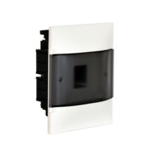 Legrand PractiboxS gipszkartonba süllyeszthető lakáselosztó (850°C), átlátszó füstszínű ajtóval, védőföld és nulla elosztókapoccsal, 1 sor 4 modul, 134174