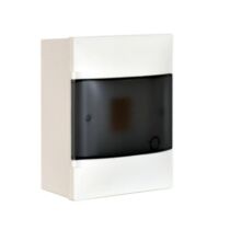 Legrand PractiboxS falon kívüli lakáselosztó, átlátszó füstszínű ajtóval, védőföld és nulla elosztókapoccsal, 1 sor 4 modul, 134214