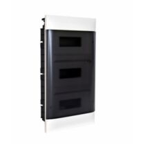 Legrand PractiboxS téglafalba süllyeszthető lakáselosztó (650°C), átlátszó füstszínű ajtóval, védőföld és nulla elosztókapoccsal, 3 sor 12 modul, 135153