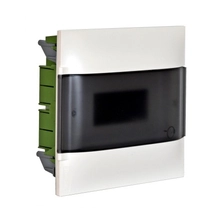 Legrand PractiboxS gipszkartonba süllyeszthető lakáselosztó (850°C), átlátszó füstszínű ajtóval, védőföld és nulla elosztókapoccsal, 1 sor 12 modul, 135171