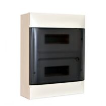 Legrand PractiboxS falon kívüli lakáselosztó (650°C), átlátszó füstszínű ajtóval, védőföld és nulla elosztókapoccsal, 2 sor 12 modul, 135212