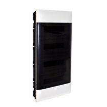 Legrand PractiboxS gipszkartonba süllyeszthető lakáselosztó (850°C), átlátszó füstszínű ajtóval, védőföld és nulla elosztókapoccsal, 4 sor 18 modul, 137179