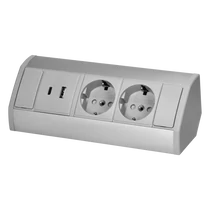 ORNO Asztalba süllyeszthető elosztó irodai, 2db 230V-os dugaljal, 2x USB töltő (A+C típusú, 2,4A), szürke-ezüst, OR-GM-9039(GS)/G