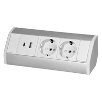 ORNO Asztalba süllyeszthető elosztó irodai, 2db 230V-os dugaljal, 2x USB töltő (A+C típusú, 2,4A) fehér-ezüst, OR-GM-9039(GS)/WG