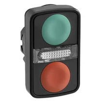 Schneider Kettősfejű nyomógomb, műanyag, zöld, piros jelöletlen, ZB5AW7A3740