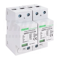 Tracon túlfeszültség levezető, T1+T2+T3 AC típusú, egybeépített, ESPD1+2+3-25-2P