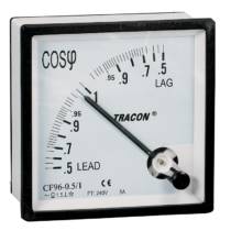 Tracon táblaműszer Teljesítménytényező (cos) mérő 72×72mm, 240V AC, 0,5, CF72-0,5/1