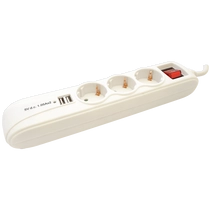 Tracon Hordozható elosztósáv kapcsolóval fehér, 2×USB port, HK3-USB