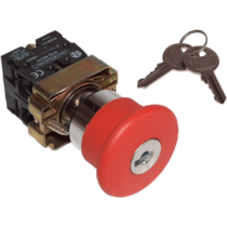 Tracon Reteszelt gombafejű vészgomb, fémalap, piros, kulcsos, NYGBS142P