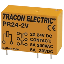 Tracon Print relé 2xCO érintkező 5A 24V DC, PR24-2V