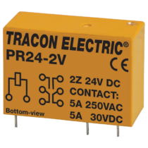Tracon Print relé 2xCO érintkező 5A 24V DC, PR24-2V