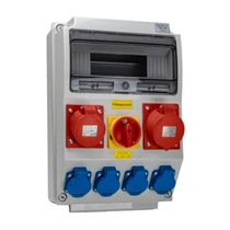 Tracon ipari doboz szerelt, vezeték nélkül, főkapcsolóval 4X(2P+F)+1x(5P16A)+1x(5P32A) dugalj, IP44, TDB03-12MK