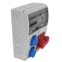 Tracon ipari doboz szerelt, vezetékezett, kismegszakítóval és Fí-relével 2x(5P32A) dugalj, IP44, TDB10-11MV