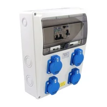 Tracon ipari doboz szerelt, vezetékezett, kismegszakítóval és Fí-relével 4X(2P+F) dugalj, IP44, TDB16-6MV