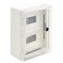 Tracon maszkos műanyag elosztószekrény, átlátszó ajtóval,330×250×130mm 2x9 modullal  IP65, TRACON TME332513MT