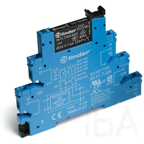 Finder sorkapocs relé 1 váltóérintkező 6A 24V AC/DC, 385100240060