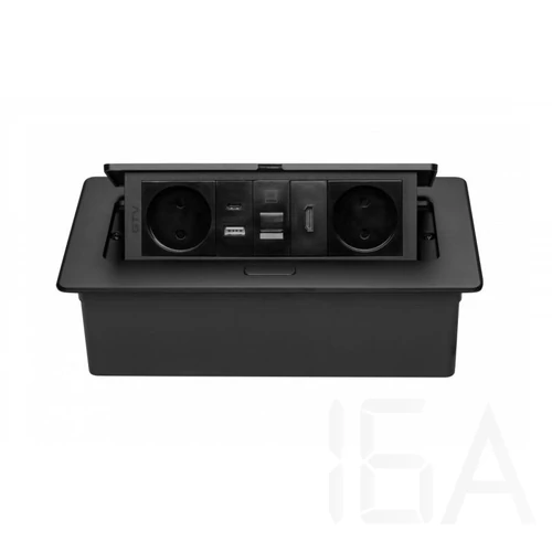 GTV pultba süllyeszthető konnektor 2x230V, USB-A, USB-C, RJ45, HDMI, fekete, 1,5 m kábel – GTV-AE-PBSURH2GS-20