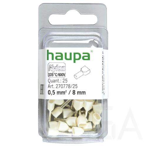 Haupa Érvéghüvely iker 2* 0,5/ 8 fehér 270778/25 SmallPack, (25db/bliszter)