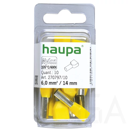 Haupa Érvéghüvely iker 2* 6,0/14 sárga 270797/10 SmallPack, (10db/bliszter)