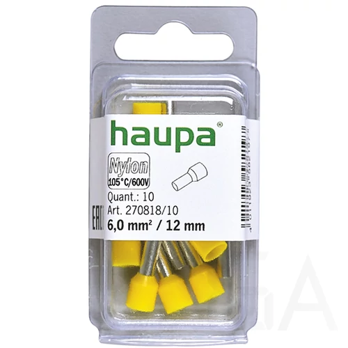 Haupa Érvéghüvely szigetelt 6,0/12 sárga 270818/10 SmallPack, (10db/bliszter)