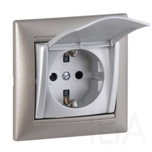Legrand Valena 2P+F csatlakozóaljzat csapófedéllel alumínium, 770122