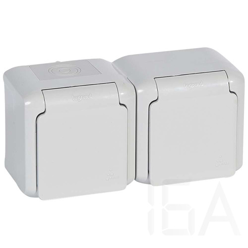 Legrand Forix IP44 falon kívüli 2x2P+F földelt csatlakozóaljzat, 16A, csapófedéllel, biztonsági zsaluval, szürke, 782394