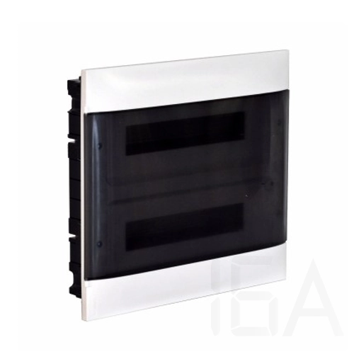 Legrand PractiboxS téglafalba süllyeszthető lakáselosztó (650°C), átlátszó füstszínű ajtóval, védőföld és nulla elosztókapoccsal, 2 sor 12 modul, 135152