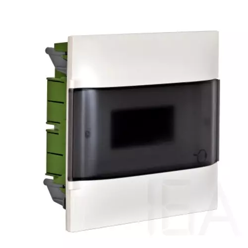Legrand PractiboxS gipszkartonba süllyeszthető lakáselosztó (850°C), átlátszó füstszínű ajtóval, védőföld és nulla elosztókapoccsal, 1 sor 12 modul, 135171