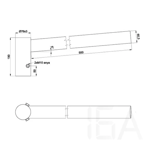 Lámpakar 1ágú 50 cm kinyúlású, horganyzott, 100°, SBS-HK-60/0,5/1/3