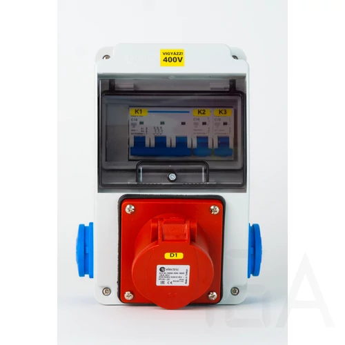 TP ipari doboz szerelt, vezetékezett, kismegszakítóval 130x220mm, 1x(5P16A)+2X(2P+F) IP44, 3318-002-5000K