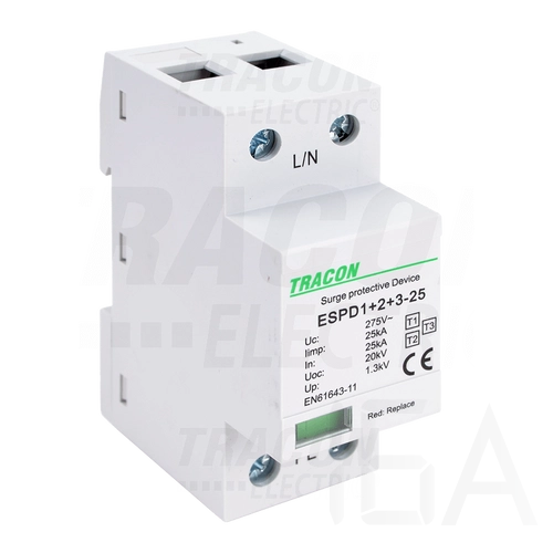 Tracon túlfeszültség levezető, T1+T2+T3 AC típusú, egybeépített, ESPD1+2+3-25-1P