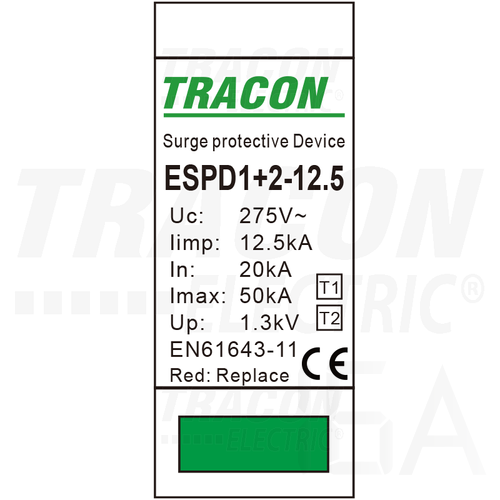 Tracon túlfeszültség levezető betét, T1+T2 AC típusú, 12.5 M, ESPD1+2-12.5M