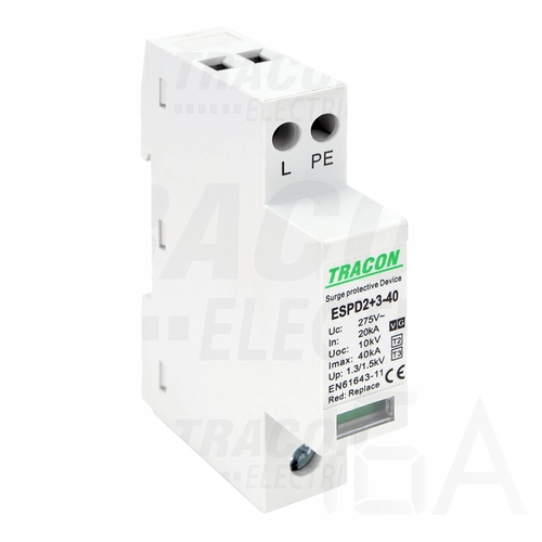 Tracon túlfeszültség levezető, T2+T3 AC típusú, egybeépített, ESPD2+3-40-1+1P