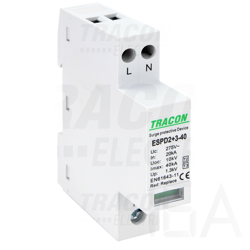 Tracon túlfeszültség levezető, T2+T3 AC típusú, egybeépített, ESPD2+3-40-2P