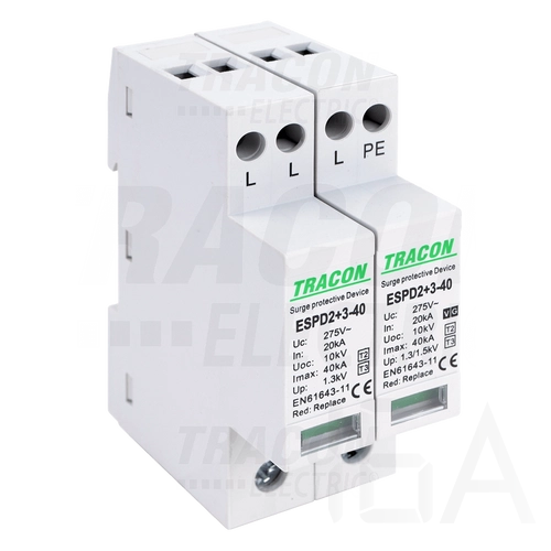 Tracon túlfeszültség levezető, T2+T3 AC típusú, egybeépített, ESPD2+3-40-3+1P