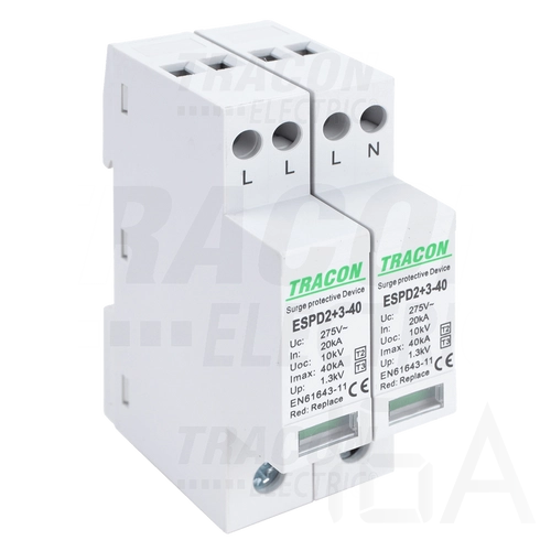 Tracon túlfeszültség levezető, T2+T3 AC típusú, egybeépített, ESPD2+3-40-4P