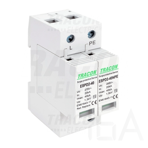Tracon túlfeszültség levezető, T2 AC típusú, cserélhető betéttel, ESPD2-40-1+1P