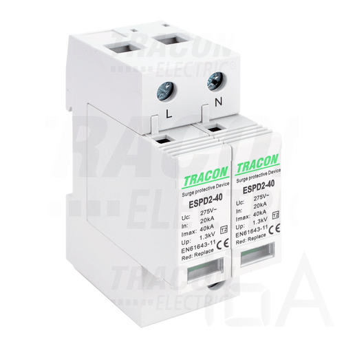 Tracon túlfeszültség levezető, T2 AC típusú, cserélhető betéttel, ESPD2-40-2P