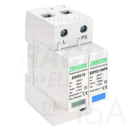 Tracon túlfeszültség levezető, T2 AC típusú, cserélhető betéttel, ESPD2-70-1+1P