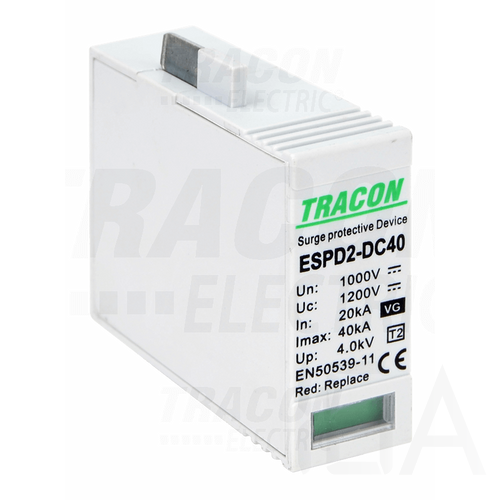 Tracon túlfeszültség levezető, T2 DC típusú VG, betét 1000V, ESPD2-DC40-1000VG