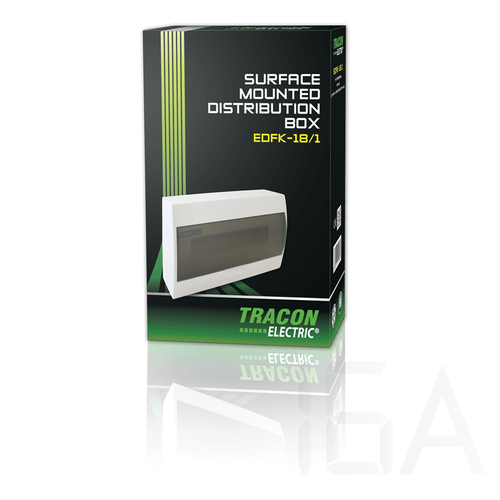 Tracon lakáselosztó füstszínű ajtóval N/PE sínnel falon kívüli, 1 sor 18 modul, EDFK-18/1 Tracon lakáselosztó füstszínű ajtóval N/PE sínnel falon kívüli, 1 sor 18 modul, EDFK-18/1