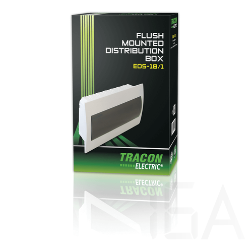 Tracon lakáselosztó füstszínű ajtóval N/PE sínnel süllyesztett, 1 sor 18 modul, EDS-18/1 Tracon lakáselosztó füstszínű ajtóval N/PE sínnel süllyesztett, 1 sor 18 modul, EDS-18/1