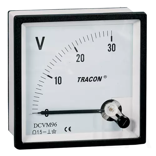 Tracon táblaműszer Egyenáramú feszültségmérő 96×96mm, 0-30V DC, DCVM96-30