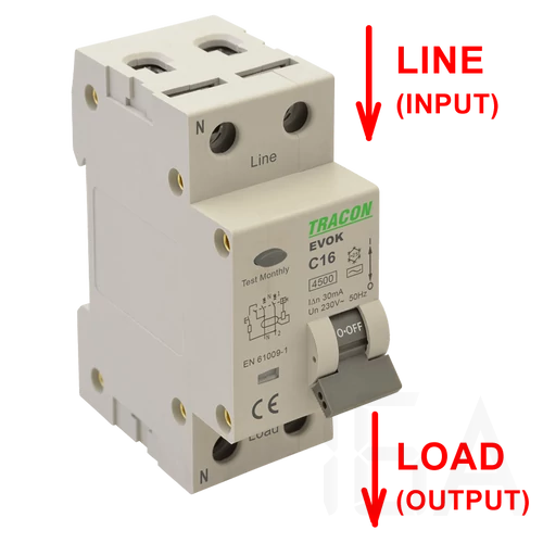 Tracon kombinált fi relé AC 1P+N B25A 30mA, EVOK2B2503