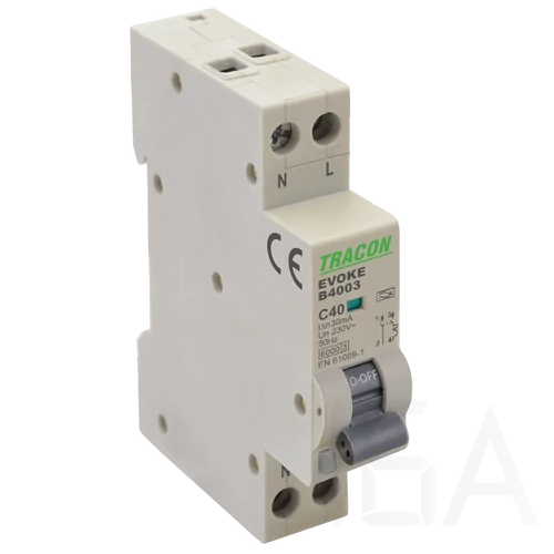 Tracon kombinált fi relé AC 1P+N B40A 30mA, EVOKEB4003