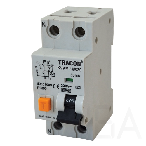 Tracon kombinált fi relé AC 1P+N C10A 300mA, Tracon KVKM-10/300